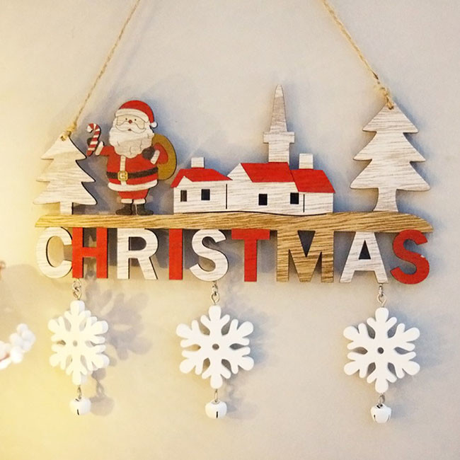 Hauptrestaurant-hölzerne Weihnachtstür, die Santa Snowman Elk Decoration hängt